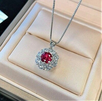 #ad Round Cut Simulated Red Ruby Stunning Women#x27;s Pendant In 14K White Gold Plated $138.49