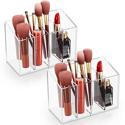 #ad 2PCS Clear Makeup Brush Holder Organizer Acrylic Cosmetic Brushes Storage wi... $24.18