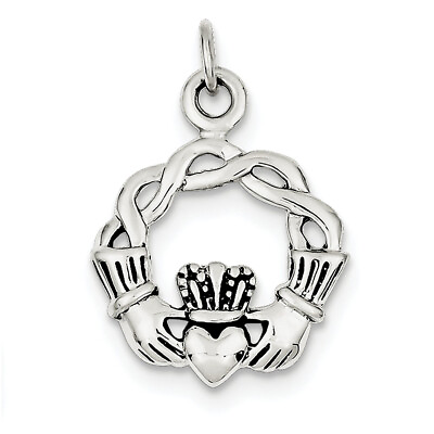 #ad Sterling Silver Antiqued Claddagh Pendant QC3874 $51.99