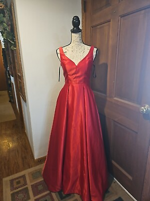 #ad Long Red Formal Prom Dress Pockets Pleated Windsor Sleeveless Sz. 5 6 $75.00