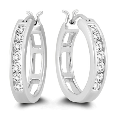 #ad AGS Certified 1 2 Carat TW Diamond Hoop Earrings in 10k White Gold $299.00