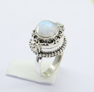 #ad Poison Ring 925 Silver Plated Moonstone Gemstone Compartment Ring BJ625 $14.99
