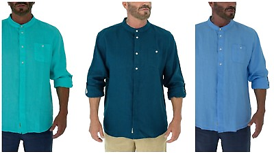 #ad Short Fin mens 100% Linen Long sleeve button down Shirt with mandarin collar $29.99