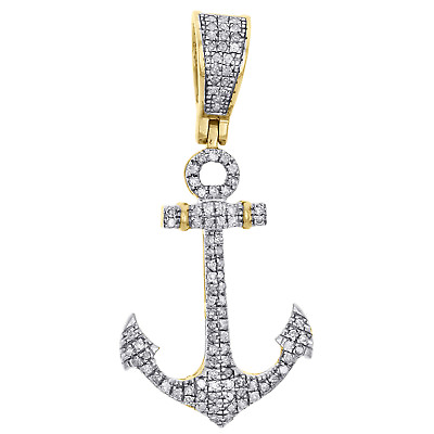 #ad 10K Yellow Gold Real Diamond Ship Anchor Statement Pendant 1.45quot; Charm 0.36 CT. $445.00