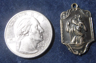 #ad Antique St Christopher Catholic Medal Sterling Silver $59.99