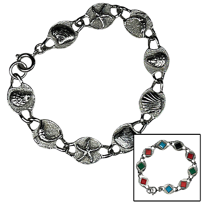 #ad Sarah Coventry Reversible Silver Tone Bracelet Ocean Sea Life Charms Vintage $10.29