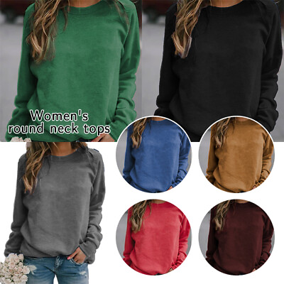 #ad Loose Womens Ladies Solid Long Sleeve T Shirt Pullover Blouse Jumper Tops S 5XL $12.85