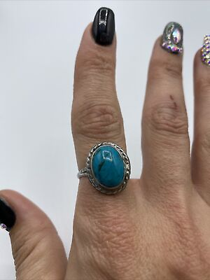 #ad Stunning Sterling Silver Turquoise?? Southwestern Design Style Ring #555 $32.99