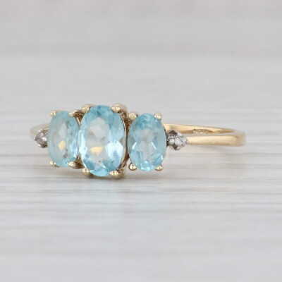 #ad 0.68ctw Blue Apatite 3 Stone Oval Ring 10k Yellow Gold Size 6.25 $119.99