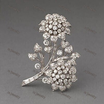 #ad Real Moissanite 2Ct Round Flower Brooch Pin 14K White Gold Silver 925 Plated $138.74