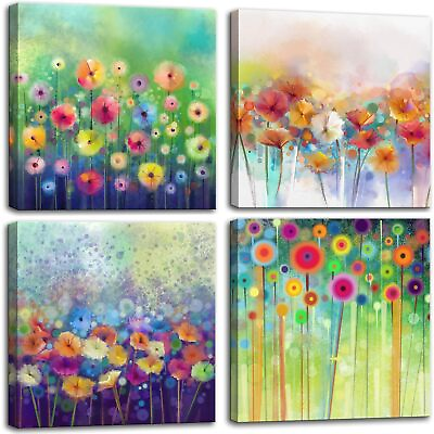 #ad Abstract Floral Canvas Wall Art Colorful Flowers Artwork Painting Prints Mod... $40.05