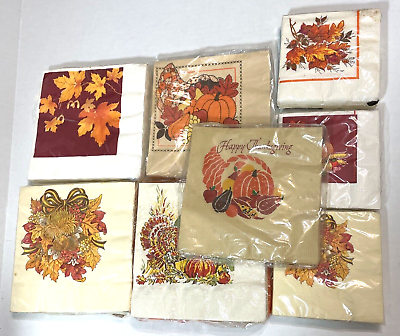 #ad Vintage Paper Napkins Lot Of Fall Leaves Thanksgiving $24.99