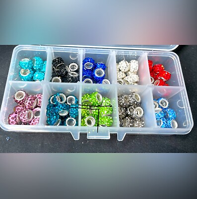 #ad 100 NEW Rhinestone Spacer Beads 10 European Rhinestone Charm Beads 10 Colors $20.00