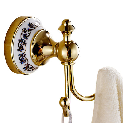 #ad Luxury Gold Brass Robe Hook Wall Mounted Bathroom Towel Clothes Coat Hooks $19.79
