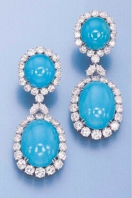 #ad 17Ct Round Simulated Diamond Turquoise Drop Dangle Earring 14K White Gold Plated $246.20