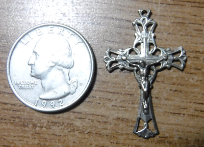 #ad Vintage Sterling Silver Crucifix Catholic Medal #66b $49.80