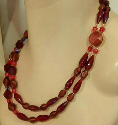 Pretty W Germany Signed Fancy Clasp Red Lucite Vintage 50#x27;s Necklace 62JN6 $18.49