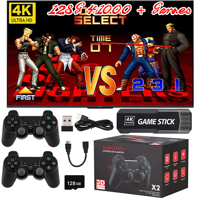 #ad 128G X2 Game Stick Retro Game Console 4K HD 2.4G Wireless Controller 40000Games $43.36