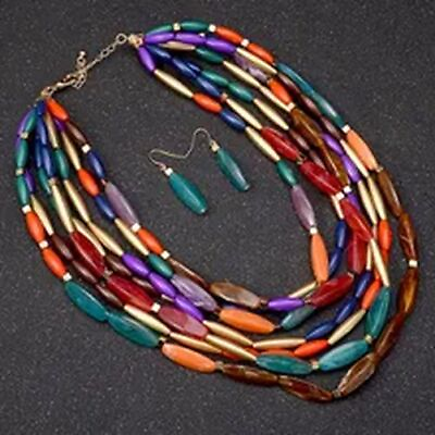 #ad Stone Imitation Acrylic Beads Necklaces Trendy Layer Dangle Fashion Necklace 1pc $27.58