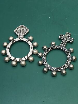 #ad Vintage Catholic Ave Maria Silver Tone Finger Rosary Set Of Two $10.00