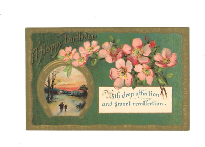 #ad Vintage Birthday Postcard GOLD HORSESHOE amp; PINK FLOWERS EMBOSSED UNPOSTED $3.00