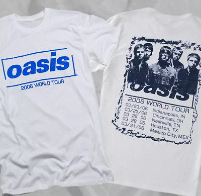 #ad Oasis Band 2006 World Tour Britpop Vintage Rare White Double Sided T Shirt $21.99