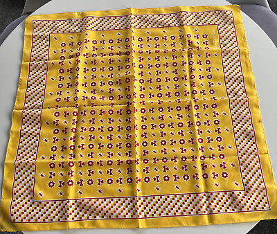 #ad Valentina Fiore Vintage Scarf 27” Square Geometric Patterns Yellow Made In Italy $10.00
