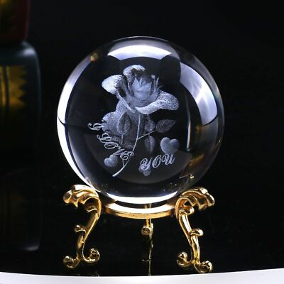 #ad Laser Engraved Crystal Rose Ball 3D Mini Flower Sphere Glass Globe Home Decor $14.99