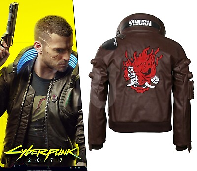#ad Cyberpunk 2077 Samurai Leather Jacket Men Gaming Cosplay Costume Bomber Jacket $164.99
