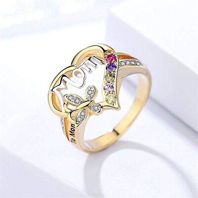 #ad Mother#x27;s Day Gift Hollow Heart English Letter Love Mom Rhinestone Butterfly Ring $15.00