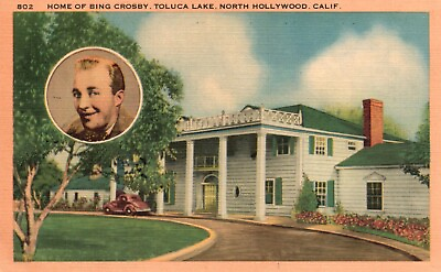 #ad Postcard CA North Hollywood Toluca Lake Bing Crosby Home Linen Vintage PC G3255 $5.00