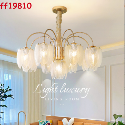 #ad Nordic Feather French Style Glass Shade Branch Light Ceiling Lamp Chandelier $367.08
