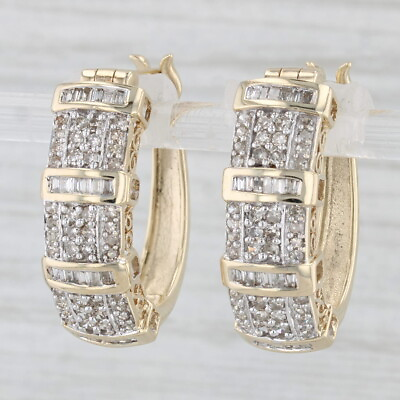 #ad 0.78ctw Diamond Hoop Earrings 10k Yellow Gold Snap Top Hoops $599.99