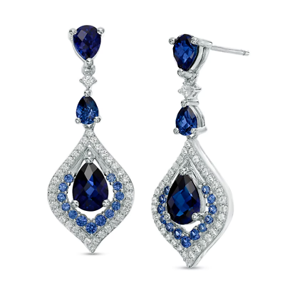 #ad 3Ct Pear Cut Lab Created Sapphire Drop Dangle Earring 14k White Gold Plated $94.49