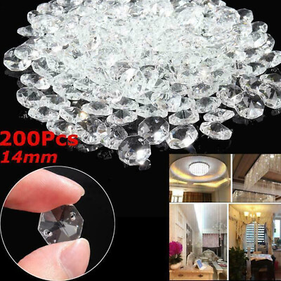 #ad #ad 200PCS Clear Crystal Glass Chandelier Part Prisms Octagonal Beads Decor 14MM US $15.95