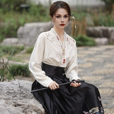 #ad Women#x27;s top with classical oriental charm embroidered V neck top $39.90