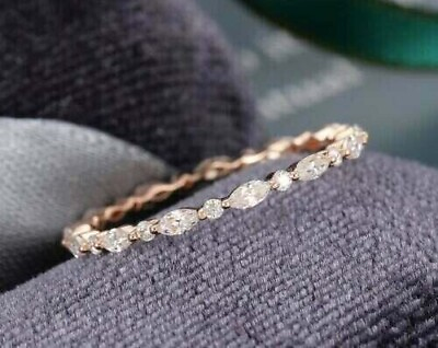 #ad 1Ct Marquise Created Diamond Full Eternity Wedding Band 14k Rose Gold Plated $90.99