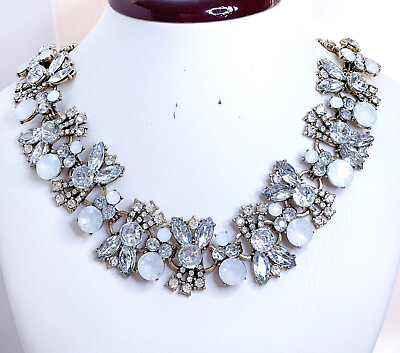 #ad Large Clear Gold Crystal Necklace Vintage Retro Rhinestone Statement Bib Women GBP 17.00