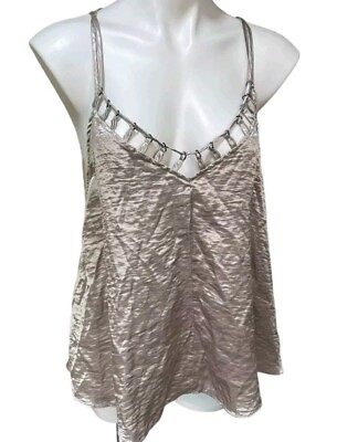 #ad Free People Womens Top large Silver Strappy Tank Boho Summer Club Top $24.98