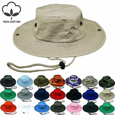 #ad Unisex 100% Cotton Bucket Hat Fishing Camping Safari Boonie Sun Brim Summer Cap $11.99