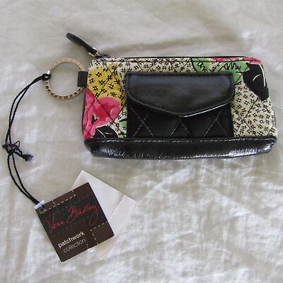 #ad NWT Vera Bradley Patchwork Collection Coin Black Floral Wallet $14.99