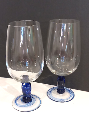 #ad Two Gorgeous Crystal Wine Glasses Bottom Art Glass $22.95