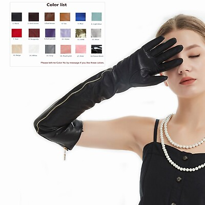 #ad New 60cm 23.6quot; Real Sheep Leather Side Full Zipper Style Long Leather Gloves $69.30