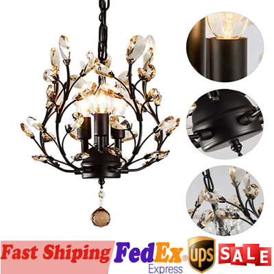#ad #ad Crystal Chandeliers 3 Light Small Chandelier Ceiling Pendant Lighting Black $53.88