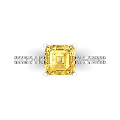 #ad 1.66 ct Asscher Yellow CZ Modern Statement Designer Ring Solid 14k White Gold $285.94