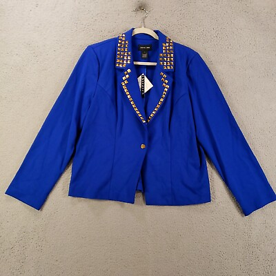 #ad NEW Focus 2000 Jacket Womens 16 Blazer Blue Studded Shoulder Pads NWT $32.99
