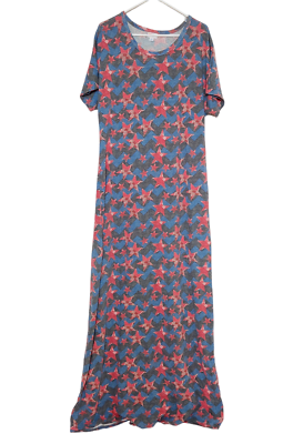 #ad LuLaRoe Womens XL Maria Maxi Dress Chevron Stars Short Sleeve Patriotic NWT $34.99