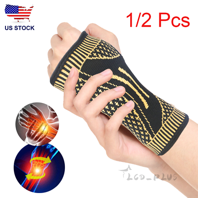 #ad Copper Sports Wrist Hand Support Brace Splint Carpal Tunnel Sprain Arthritis US $8.98