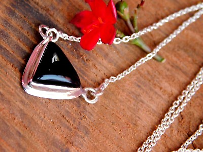 #ad 925 HANDCRAFTED Designer Necklace Pure Silver Natural BLACK ONYX Gemstones 18quot;IN $20.42