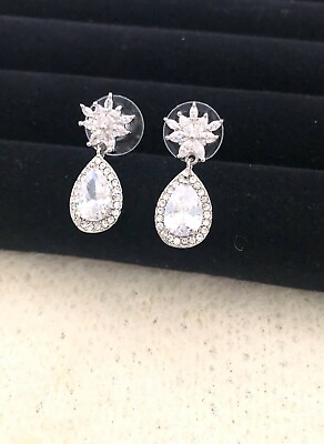 #ad Crystal 14K White Gold Plated CZ Wedding and Prom Dangle Earring Gift for Women $14.95